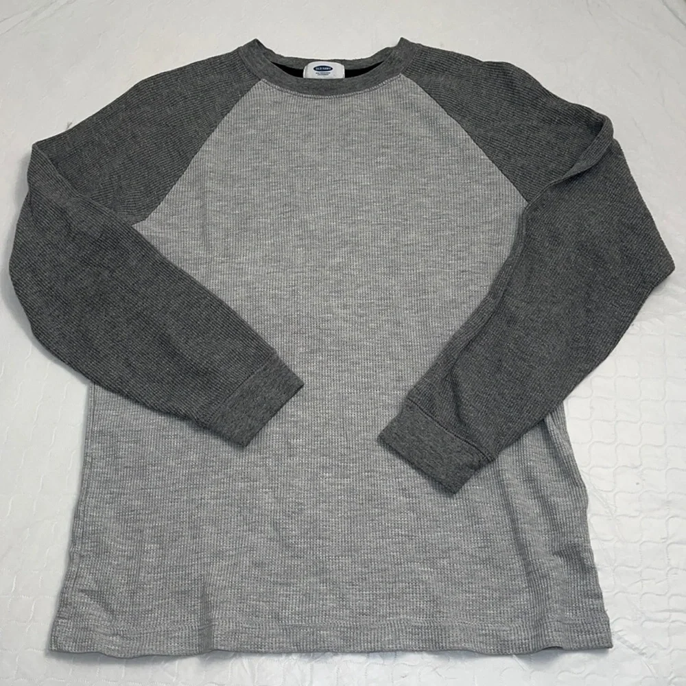 Old Navy gray color block waffle knit thermal long sleeve shirt L = 10-12